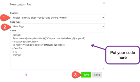 Use My Link Adding link to the User Account sidebar menu using JavaScript