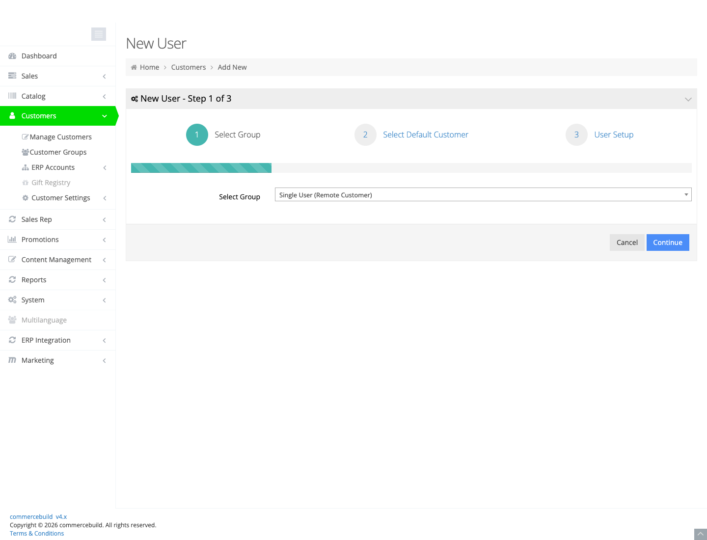 New User step 1, Select Group